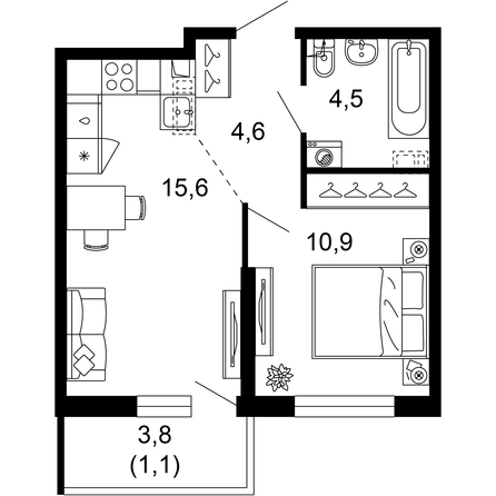 Планировка 1-комн 36,7 м²