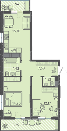 Планировка 2-комн 59,99 м²