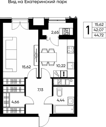 Планировка 1-комн 44,72, 44,75 м²
