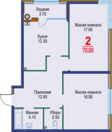 Планировка 2-комн 70 м²