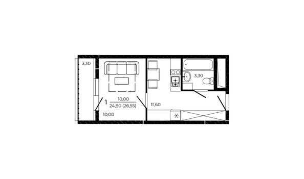 Планировка Студия 26,55 м²