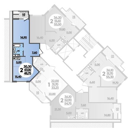 Планировка 2-комн 48,75 м²