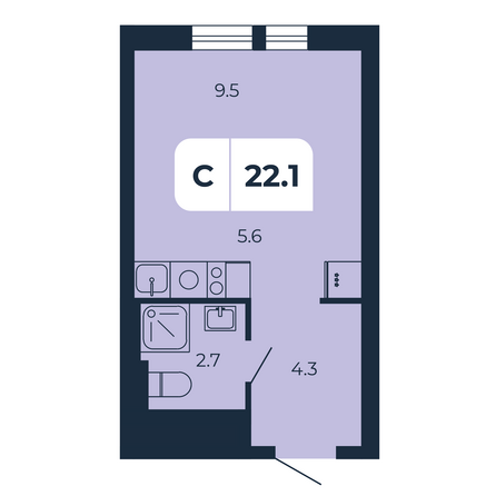 Планировка Студия 22,1 м²