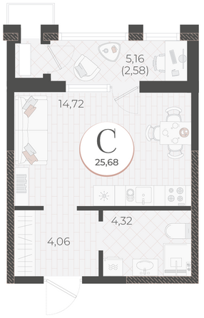 Планировка Студия 25,68 м²