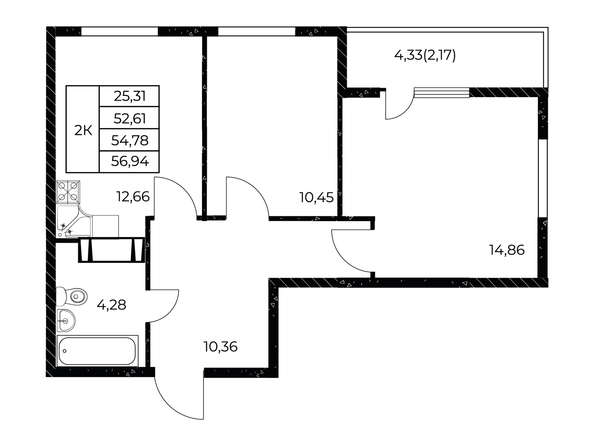 Планировка 2-комн 56,94 м²
