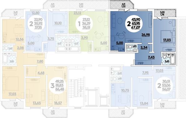 Планировка 2-комн 67,07 м²