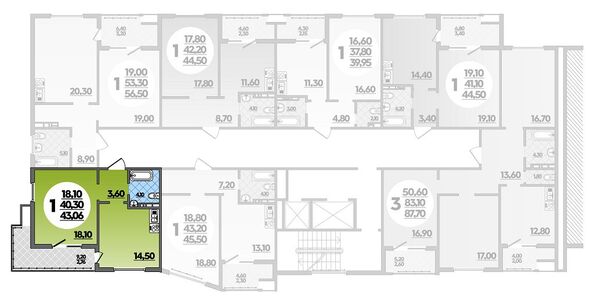 Планировка 1-комн 43,06 м²