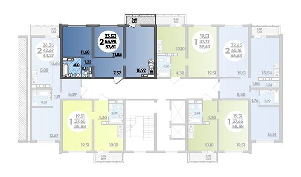 Планировка 2-комн 57,61 м²
