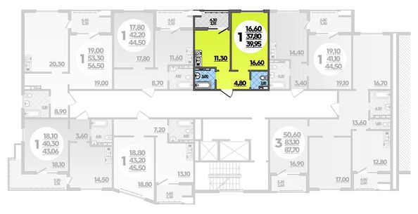 Планировка 1-комн 39,95 м²