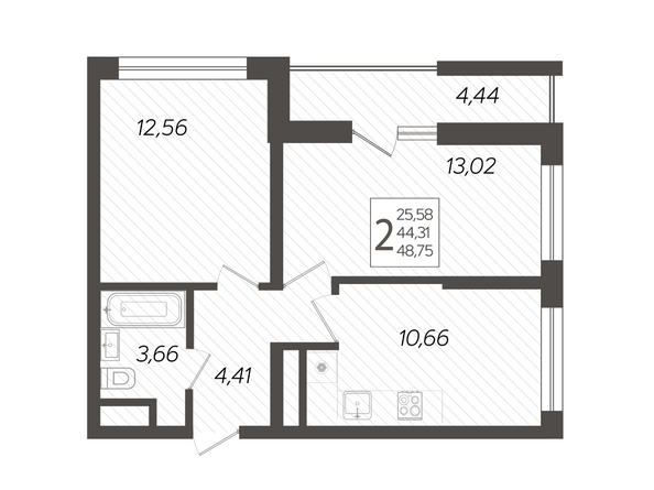 Планировка 2-комн 48,75 м²