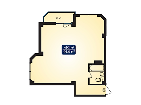 Планировка 1-комн 46 - 49,3 м²