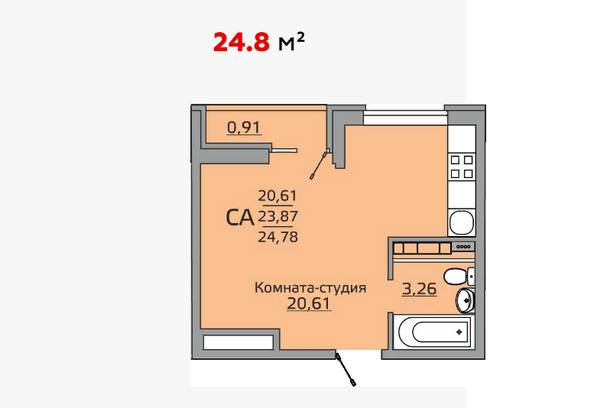 Планировка Студия 24,8 м²