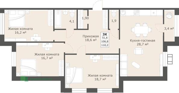 Планировка 3-комн 110,2 м²