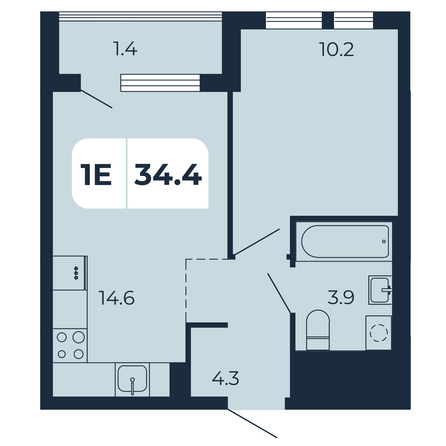 Планировка 1-комн 34,4 м²