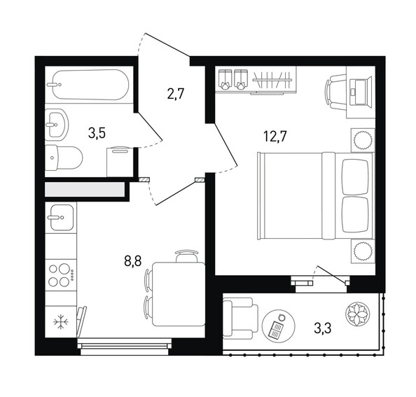 Планировка 1-комн 29,3, 29,9 м²