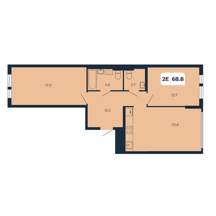 Планировка 2-комн 68,8 м²