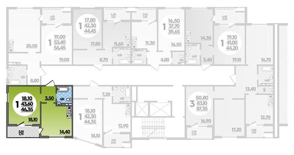 Планировка 1-комн 46,35 м²
