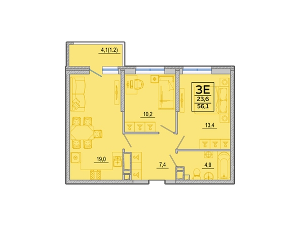 Планировка 3-комн 56,1 м²