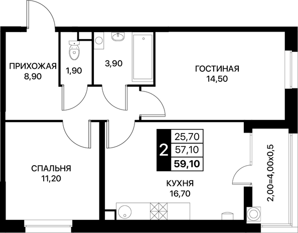 Планировка 2-комн 59,1 м²