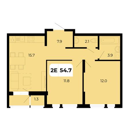 Планировка 2-комн 54,7 м²