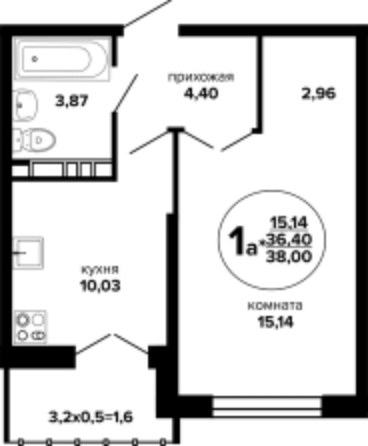 Планировка 1-комн 38 м²