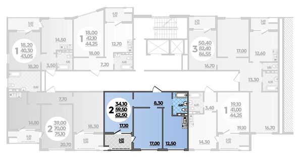 Планировка 2-комн 62,5 м²