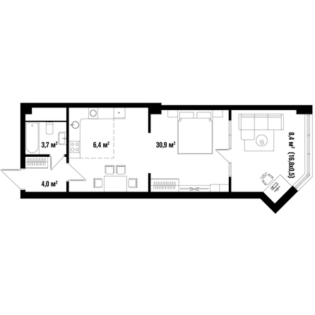 Планировка 1-комн 52,4 м²