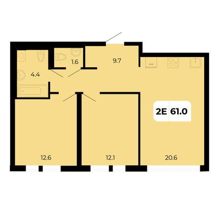 Планировка 2-комн 61 м²