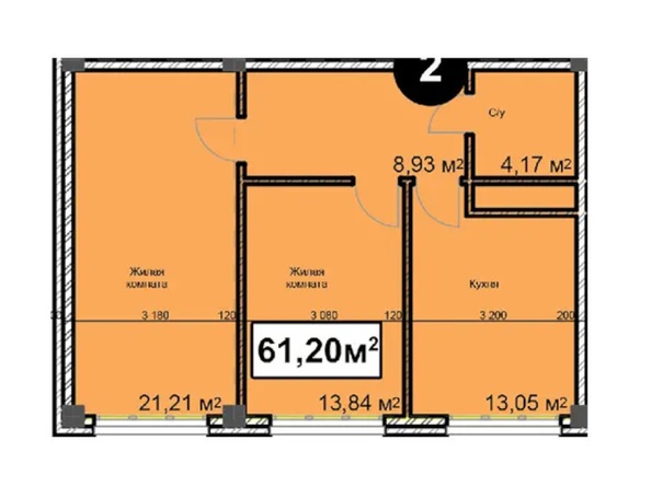 Планировка 2-комн 61,2 м²
