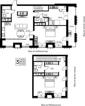 Планировка 3-комн 145,62 м²