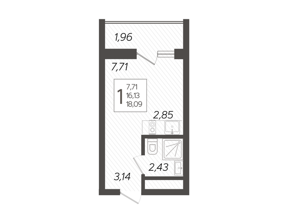 Планировка 1-комн 18,09 м²
