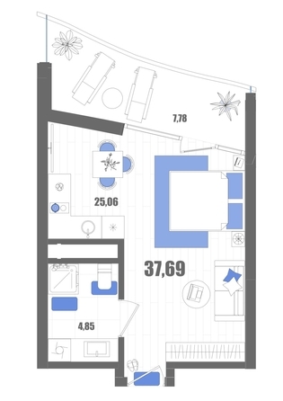 Планировка Номер 37,69, 37,96 м²