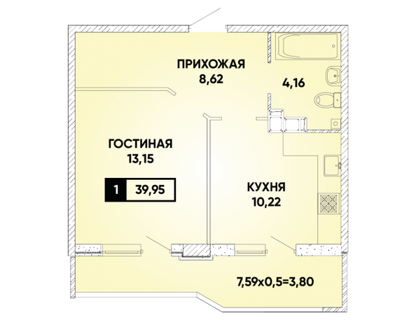 Планировка 1-комн 39,95 м²