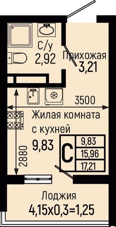 Планировка Студия 17,21 м²