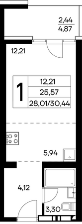 Планировка 1-комн 30,44 м²