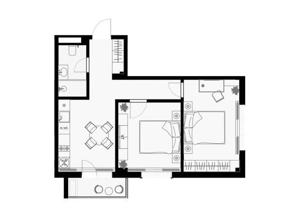 Планировка 1-комн 54,3 м²