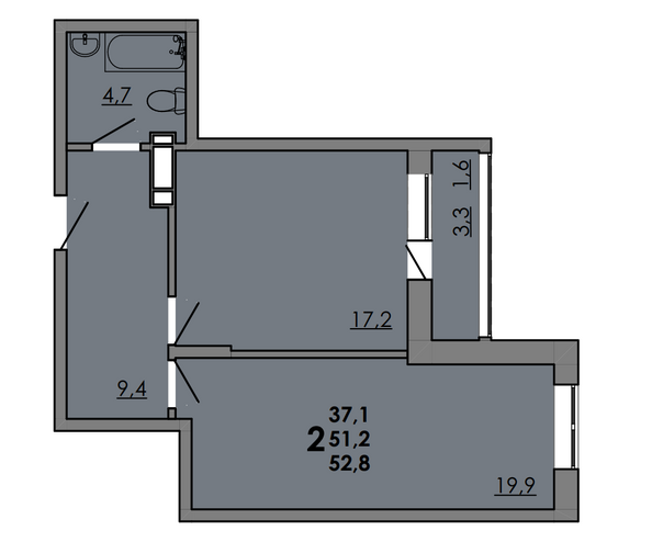 Планировка 2-комн 52,8 м²