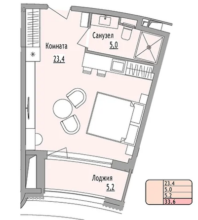 Планировка Студия 33,6 м²