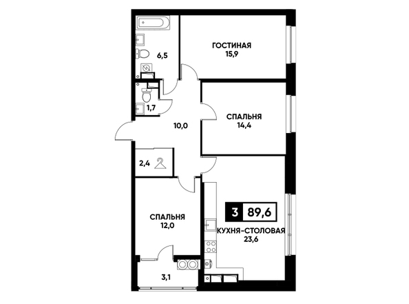 Планировка 2-комн 89,6 м²