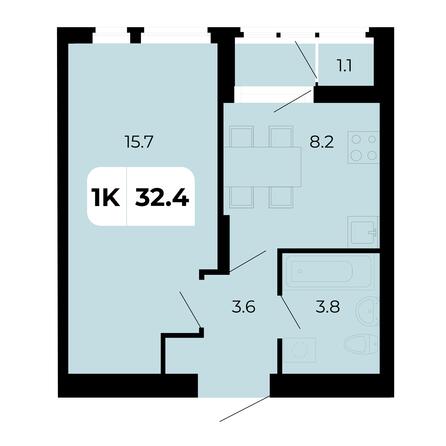 Планировка 1-комн 32,4 м²