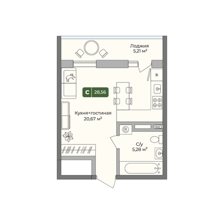 Планировка Студия 28,56 м²