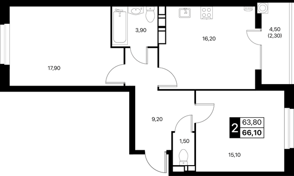 Планировка 2-комн 66,1 м²