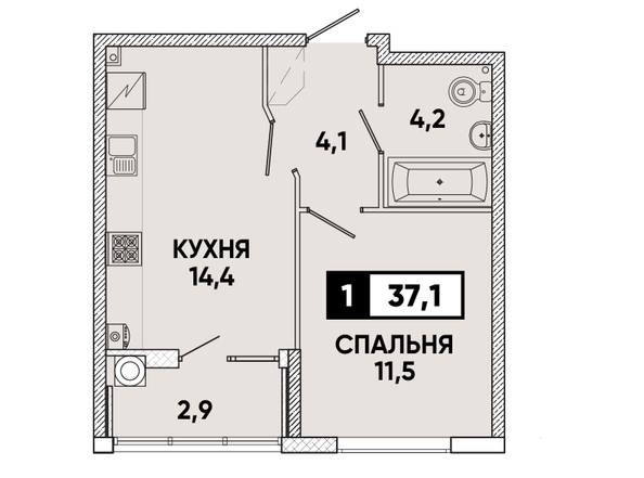 Планировка 1-комн 37,1 м²