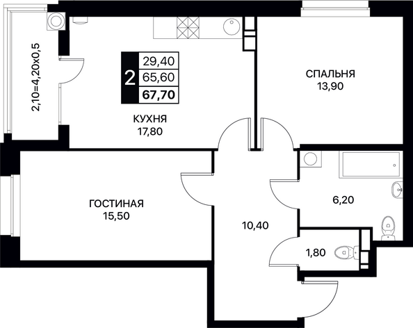 Планировка 2-комн 67,7 м²