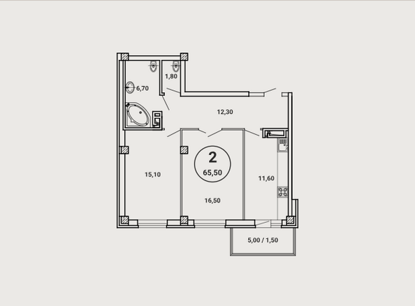 Планировка 2-комн 65,5 м²