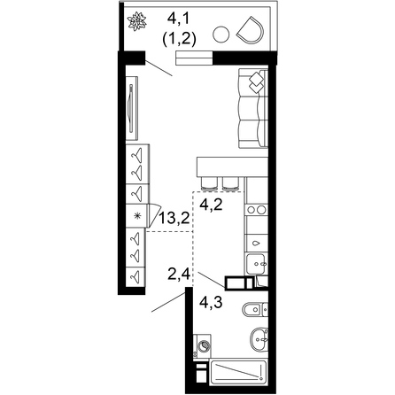 Планировка 1-комн 25,3 м²