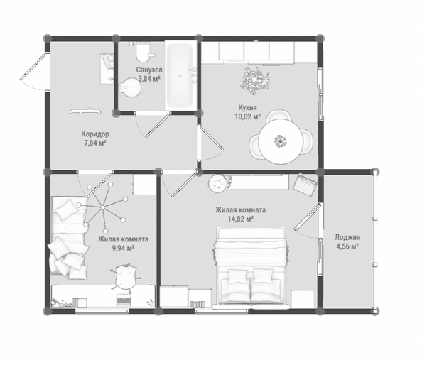 Планировка 2-комн 48,74 м²
