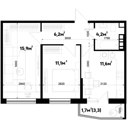 Планировка 2-комн 50,7 м²