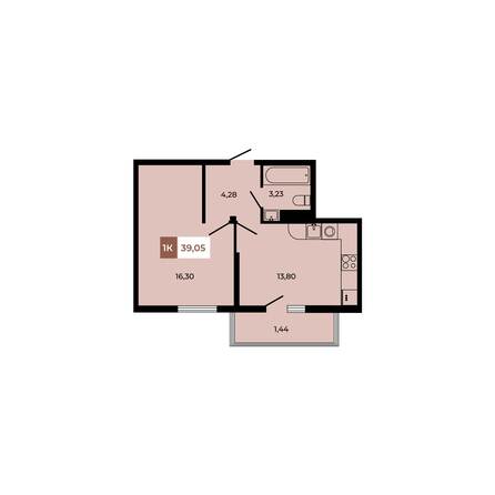 Планировка 1-комн 39,05 м²