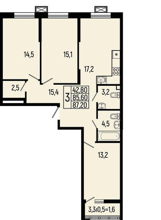 Планировка 3-комн 87,2 м²
